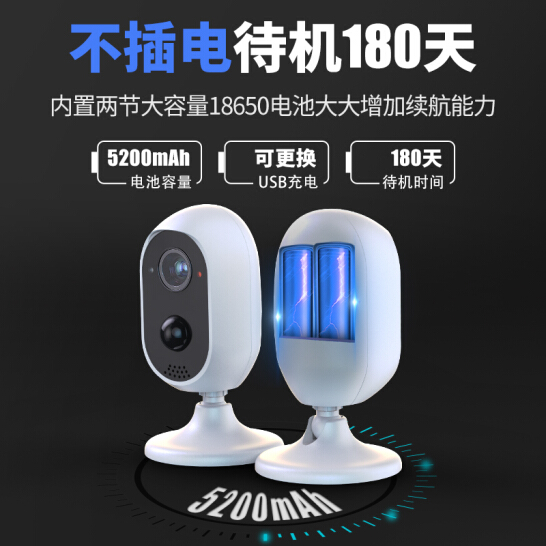 镭威视监控摄像头太阳能充电免插电无线wifi电池家庭门口手机远程高清夜视室外防水监控器家用 300万续航180天【含64G内存卡】
