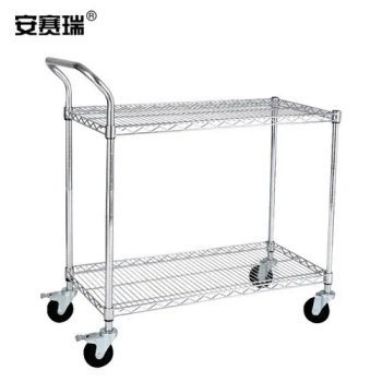 安赛瑞 两层镀铬线网车周转车分拣货车3寸脚轮弯把手 90cm*45cm*103cm