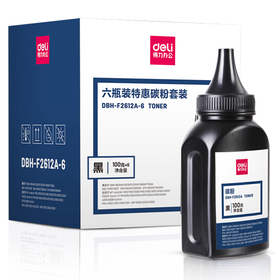 得力(deli)6瓶装DBH-F2612A6 硒鼓 2612搭配碳粉/墨粉1020plus(适用惠普3050/M1005//1010/1012/1015/M1319f